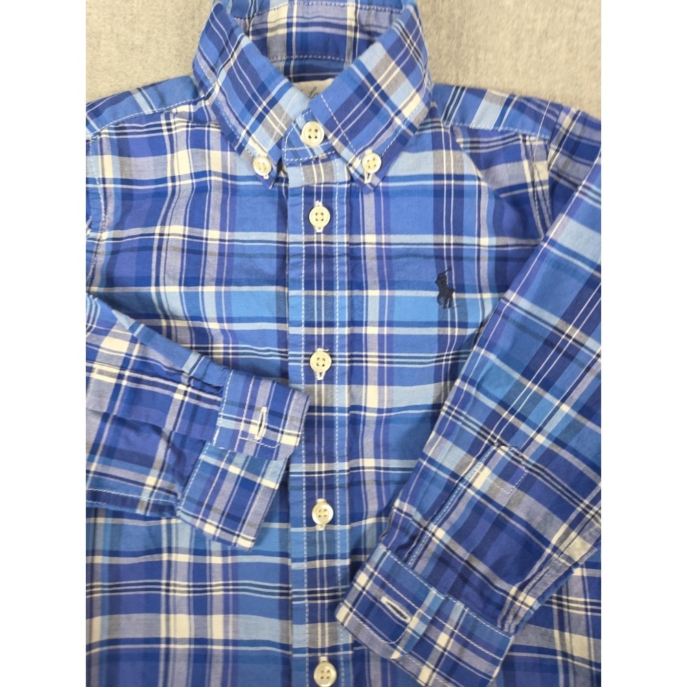 Ralph Lauren Toddler 18 Months Classic Oxford Shirt Blue Plaid Preppy Pony Logo